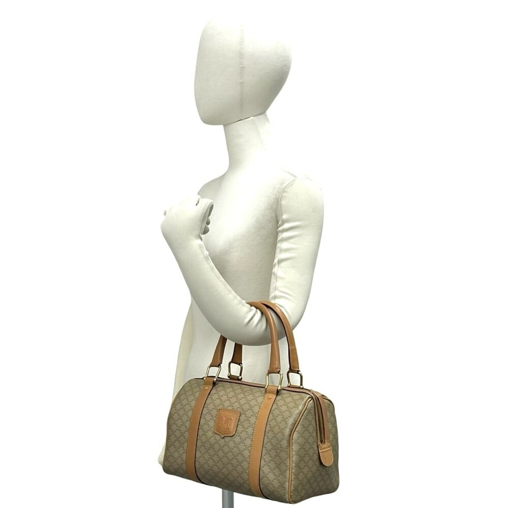 CELINE Vintage Macadam Blazon Pattern Leather Handbag Boston Bag Beige Brown ... - Picture 2 of 10